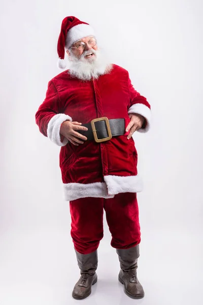 Счастливый Санта Клаус Руками Белом Фоне — стоковое фото