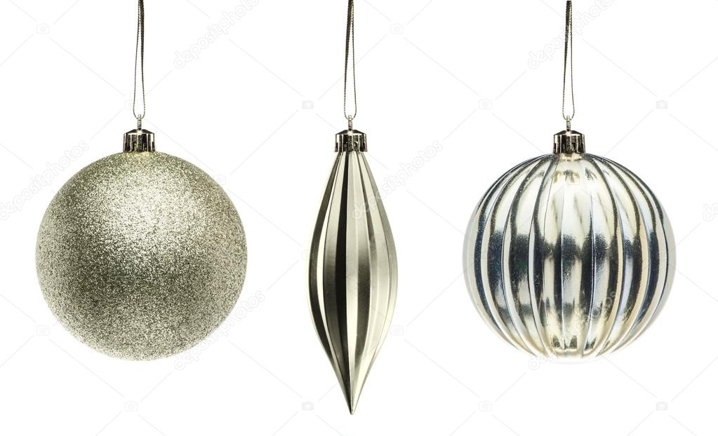 Silver Christmas decoration elements isolated on white backgroun