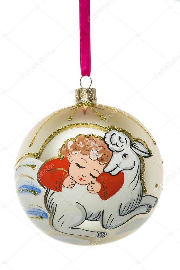 Year of the Sheep Christmas bauble isolated on white background