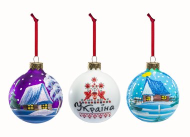 Beyaz bac izole halk Noel dekorasyon öğeleri kümesi