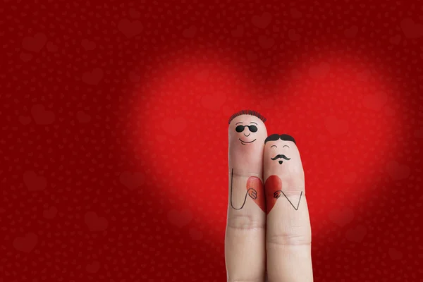Happy Valentine's Day theme series. Doigts peints représentant un couple gay. Image de stock — Photo