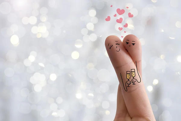 Finger art. Lovers is embracing and holding wine glasses. Stock Image — Stock Photo, Image