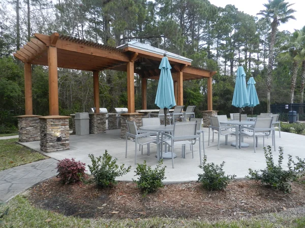 Güzel çiçek açan çatı Bahçe şehir ayarı - lüks mimari Barbekü açık