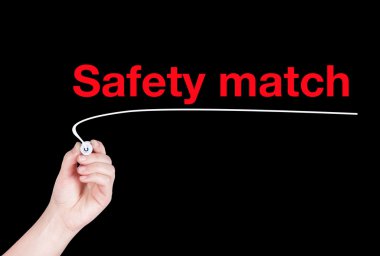 Safety match word write on black background  clipart