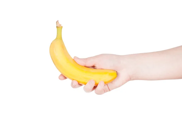 Mano femenina sosteniendo un plátano — Foto de Stock