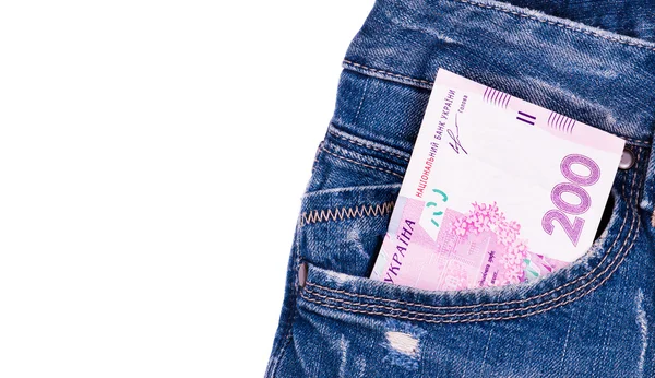 Dinero ucraniano en jeans — Foto de Stock