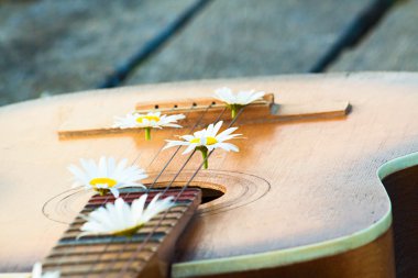 Gitar üstünde belgili tanımlık nehir rıhtım.