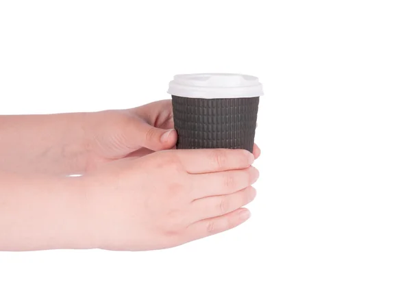 Taza de café desechable en la mano — Foto de Stock