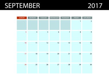 Takvim kalıp Eylül 2017. 
