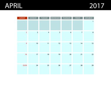 Takvim kalıp Nisan 2017.