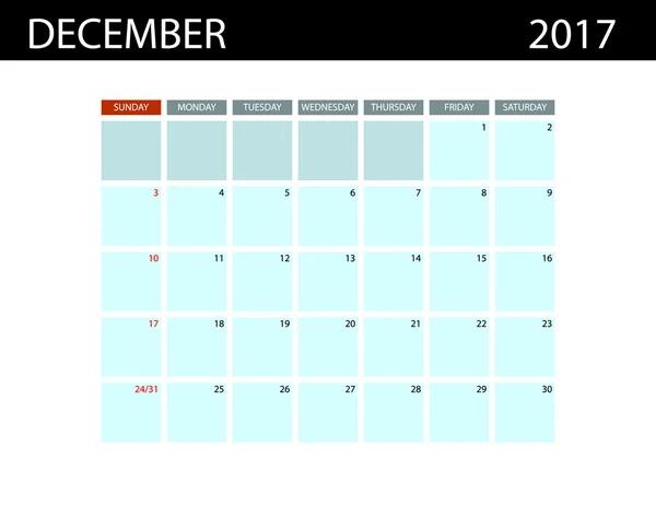 Šablony kalendáře na prosinec 2017. — Stockový vektor
