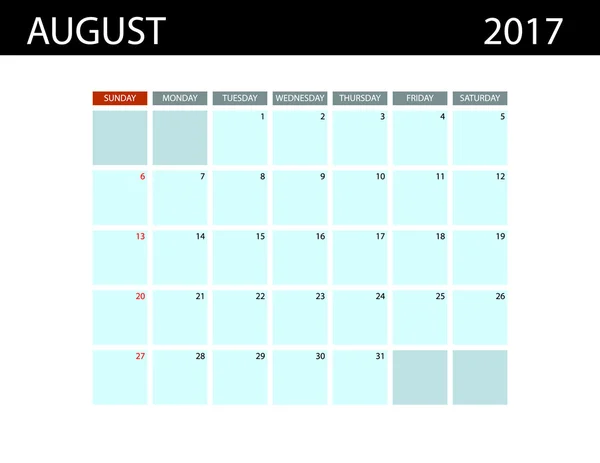 Календарь на август 2017 года . — стоковый вектор