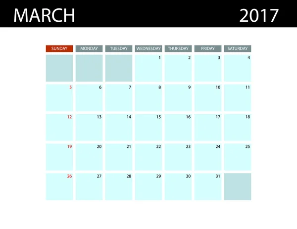 Plantillas de calendario para marzo de 2017 . — Vector de stock