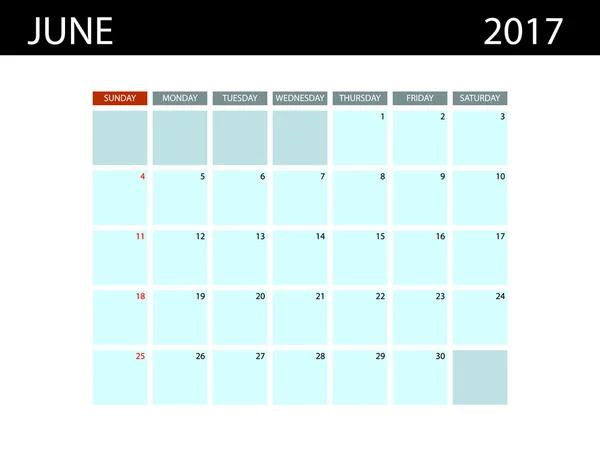 Modèles de calendrier pour juin 2017 . — Image vectorielle