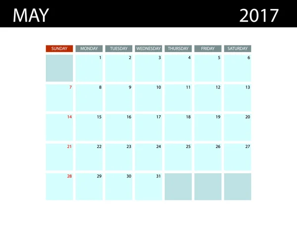 Plantillas de calendario para mayo de 2017 . — Vector de stock