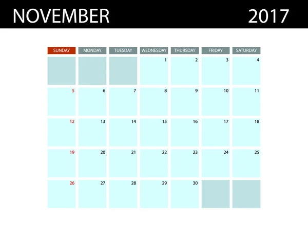 Plantillas de calendario para noviembre de 2017 . — Vector de stock