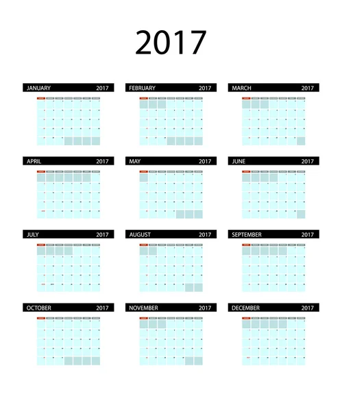 Calendrier 2017 année style simple . — Image vectorielle