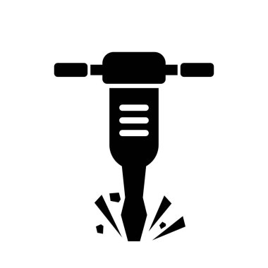 Beyaz zemin üzerinde taş parçaları olan kaya matkabı vektör simgesi izole