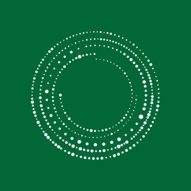 Rastgele noktalanmış yarım tonlu benekler, beyaza konsantre daire çizer. Vektör illüstrasyonu