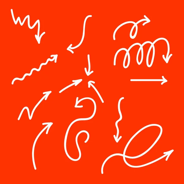 Set Von Pfeil Doodle Auf Rotem Hintergrund Aktienvektorzeichen Vektor — Stockvektor