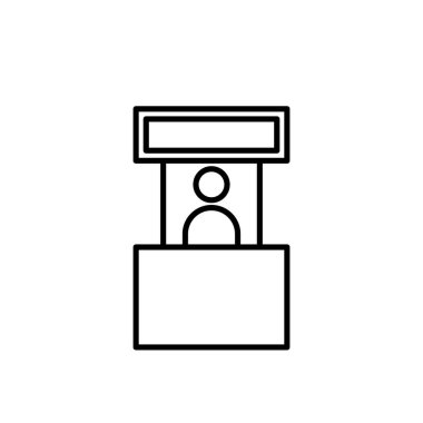 Promo stand vektör simgesi, sergi sembolü. Web sitesi veya mobil uygulama için modern, basit düz vektör çizimi