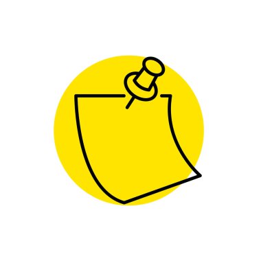 beyaz arkaplanda izole edilmiş doğrusal işaretli anımsatıcı simgesi ve simgesi olan not kağıdı