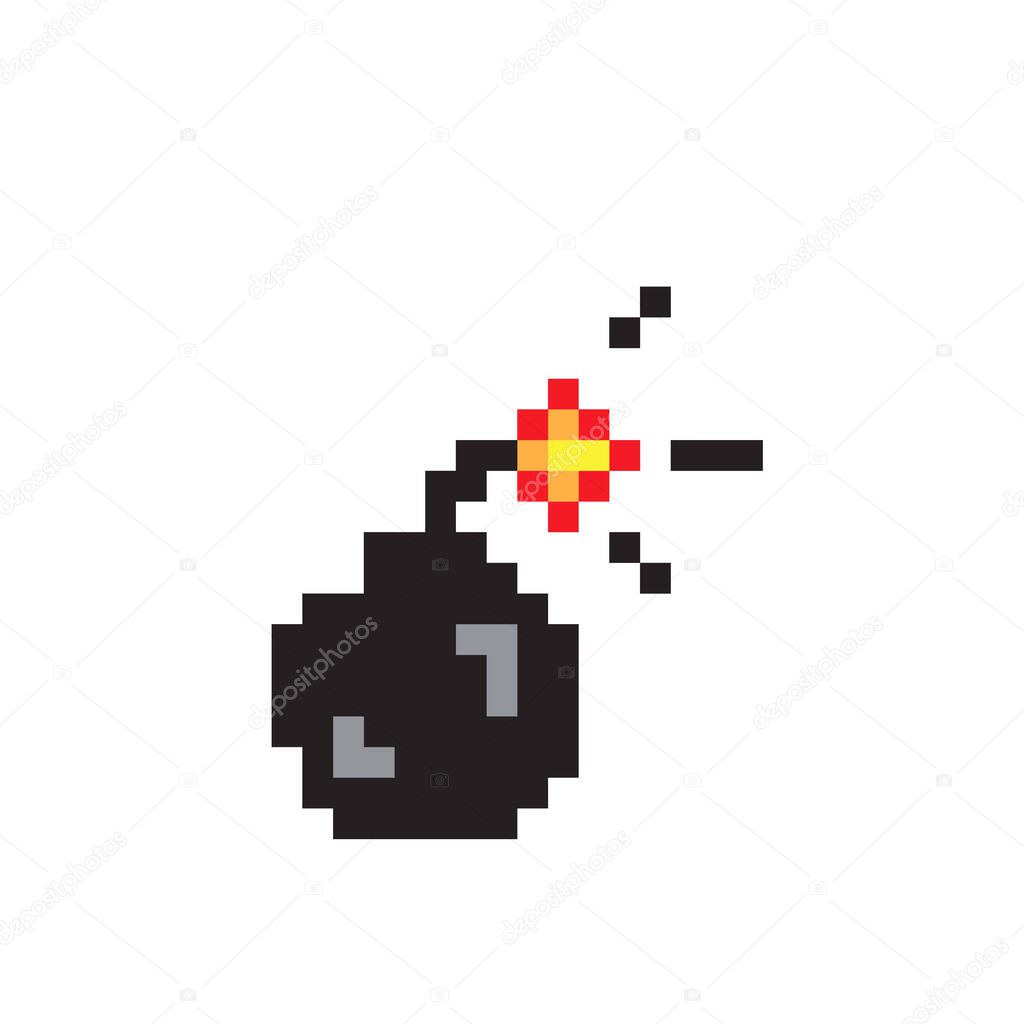 Black bomb pixel art, colorful vector illustration isolated on white background