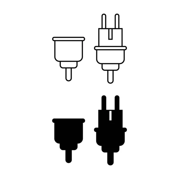 Conjunto Plugue Elétrico Soquete Ícone Vetor Desconectado Fundo Preto —  Vetores de Stock