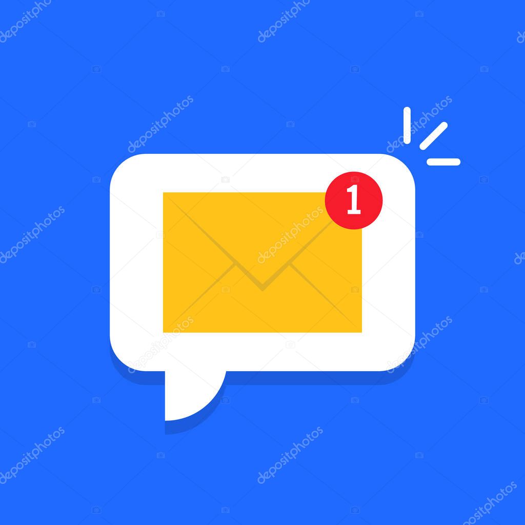 Cartoon white bubble with email notice. Vector illustration