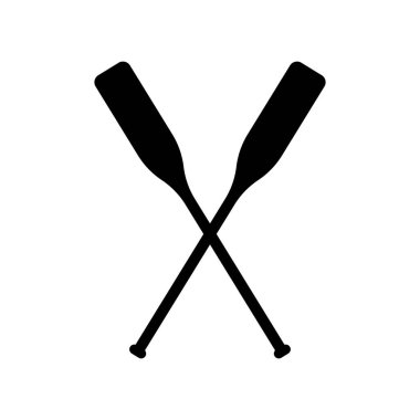 Çapraz kürek vektöründen iki siyah siluet izole edildi. Kürek çekiyorum. Plastik kürekler. Su sporu