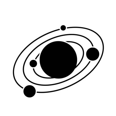 Beyaz üzerine güneş sistemi simgesi. Gezegenler yıldızın etrafında dönerler.