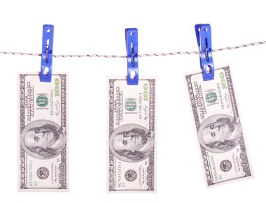 ipte asılı dolarları giysileri ile pim bağlı.. 