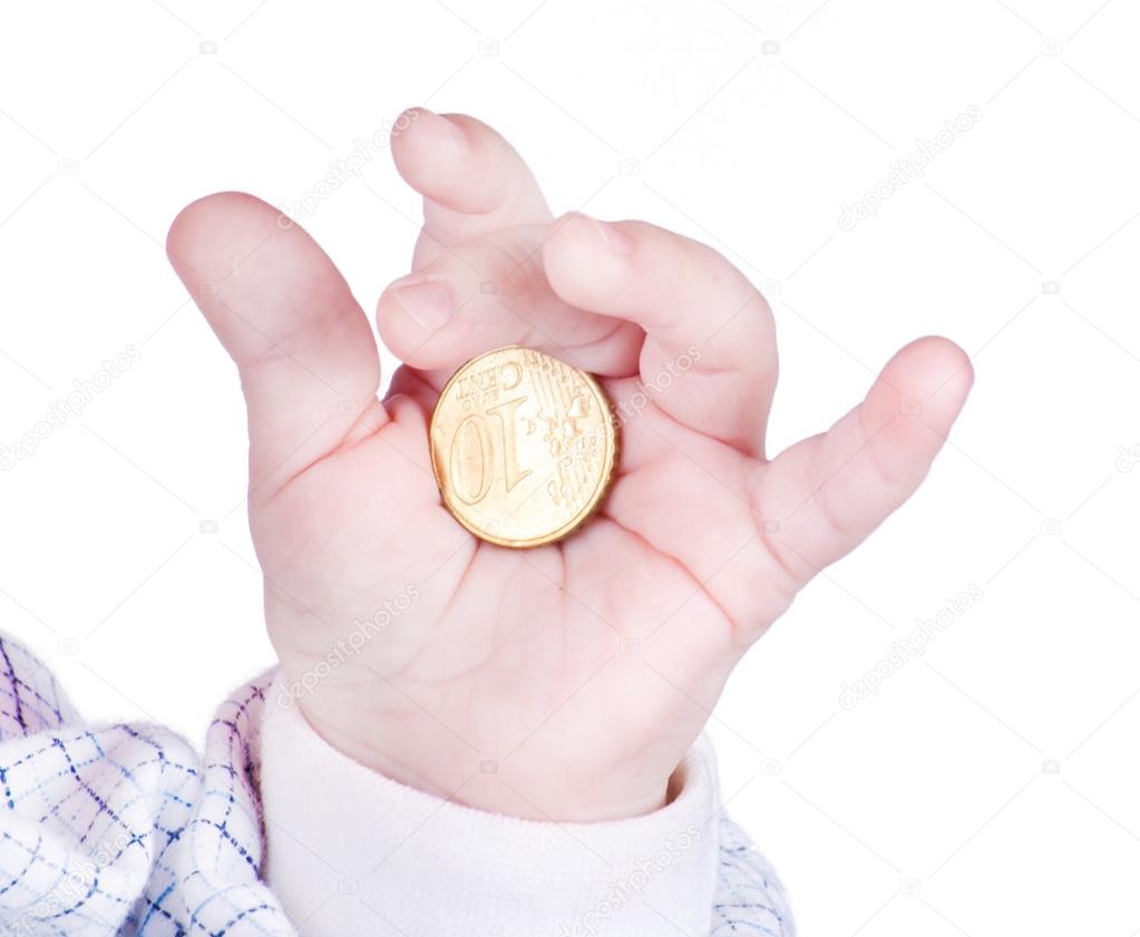 Hand hold a coin 