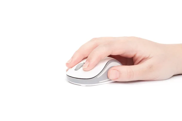 Hand click on modern computer mouse — Stock Photo, Image