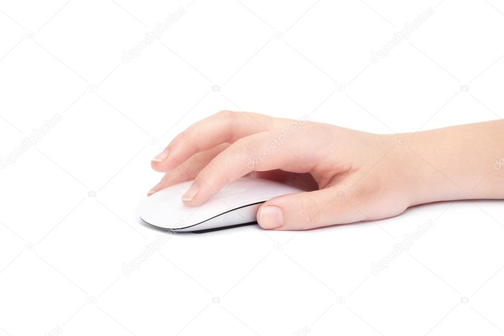 Hand click on modern computer mouse 