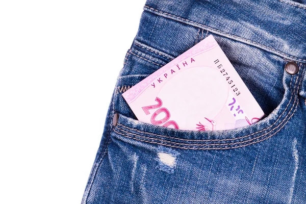 Dinero ucraniano en jeans — Foto de Stock