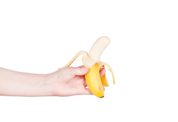 Az asszony kezében tartja a banán — Stock Fotó
