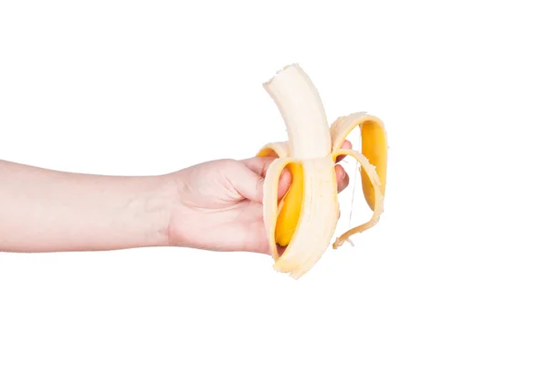 La mano de la mujer sostiene un plátano — Foto de Stock