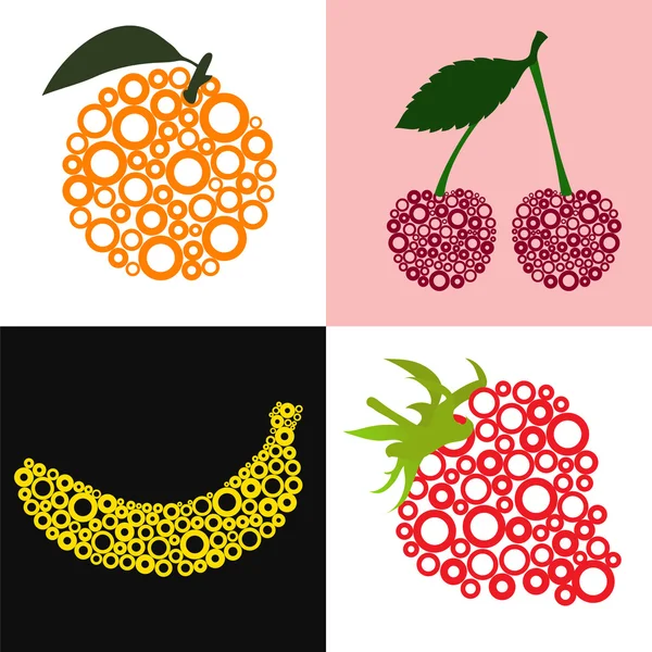 Cherry, banana, strawberry, orange — Stock Vector