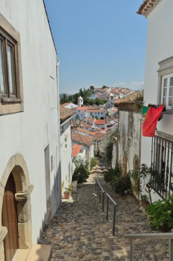 Bir balkon Castelo de Vide içinde sallayarak Portekiz bayrağı