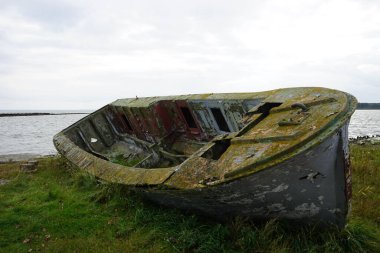 Eski paslı tekne yosunla kaplı.