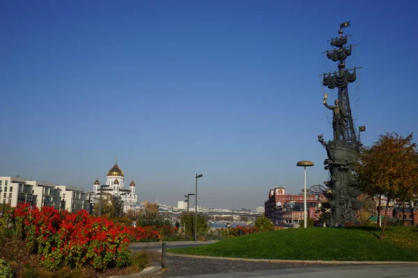 Röda Blommor Muzeon Parken Moskva Ryssland — Stockfoto