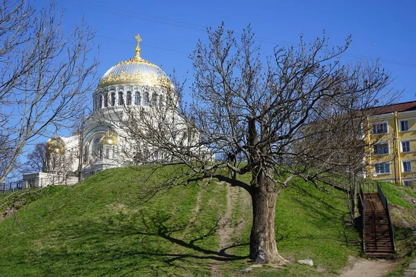 Primavera Kronstadt Vista Catedral Naval Nikolsky — Foto de Stock