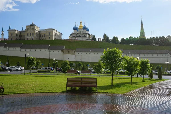 Widok Kreml Kazan Deszczu Rosja — Zdjęcie stockowe