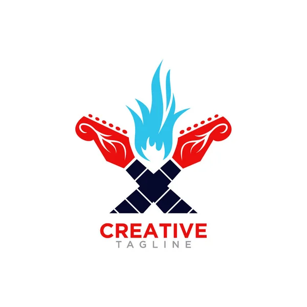 Логотип Творчої Музики Дизайн Концепції Гітари Вогню Векторний Шаблон Стокова Ілюстрація