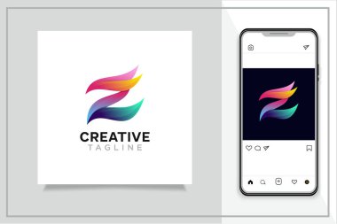Z harfi logosu ve 3d simge şablonu, renkli tasarım illüstrasyonu