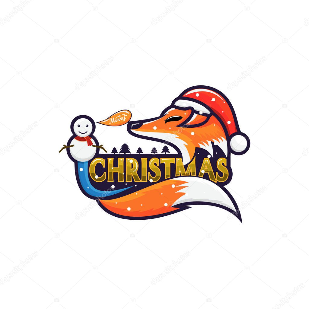 Merry christmas with animal fox illustration template