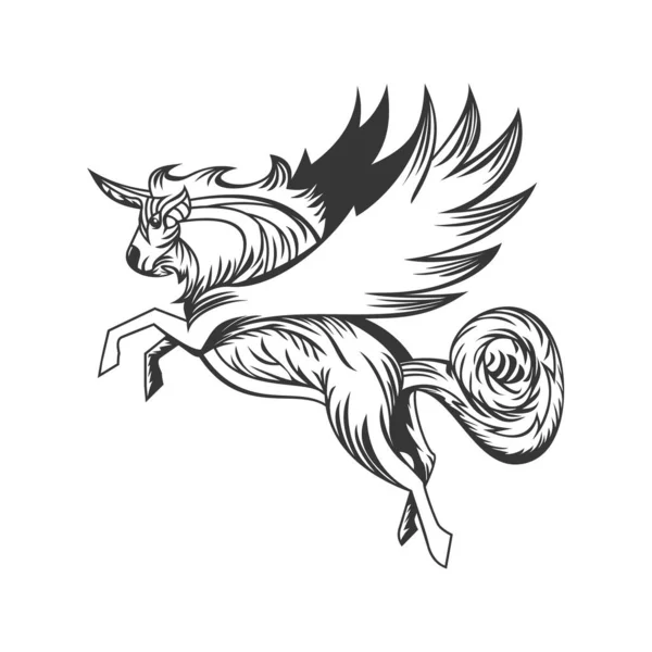 Unicorno Con Vettore Design Stile Line Art — Vettoriale Stock