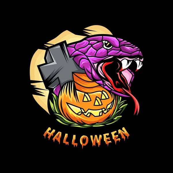 Noche Halloween Con Serpiente Concepto Calabaza Vector Diseño — Vector de stock