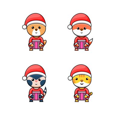 Hayvan karakterini Noel konsept tasarım vektörü ile ayarla